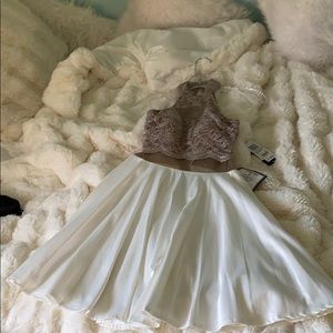 gold and white  formal dress